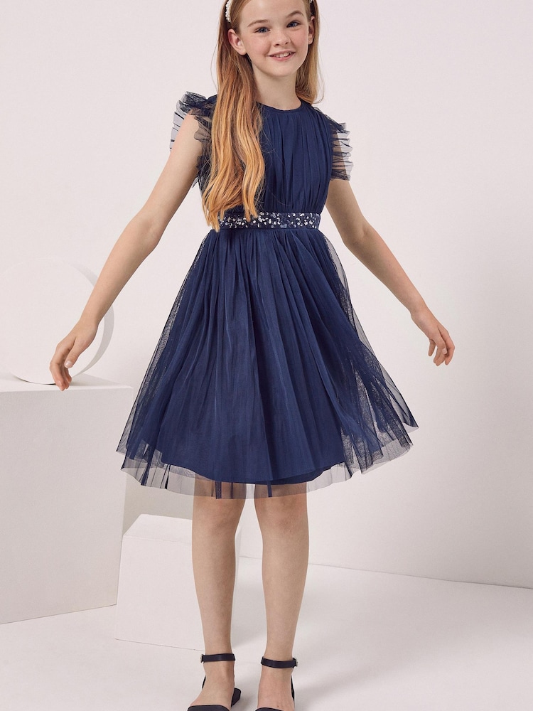Maya Navy Blue Embellished Waist Tulle Party Dress - Girls - Image 2 of 4