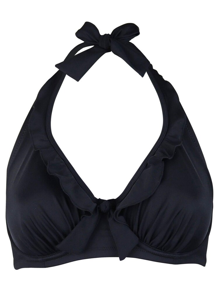 Pour Moi Black Non Padded Splash Frill Underwired Halter Tankini Top - Image 3 of 4