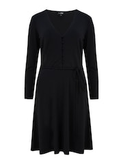 Pour Moi Black Bella Slinky Long Sleeve Tea Dress - Image 4 of 5