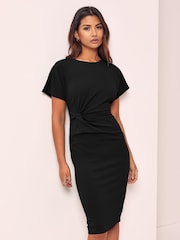 Lipsy Black Twist Side Round Neck Midi Dress - Image 1 of 4