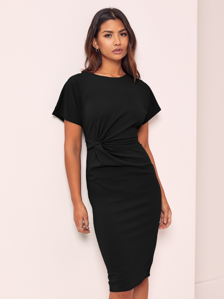 Lipsy Black Twist Side Round Neck Midi Dress - Image 1 of 4