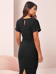 Lipsy Black Twist Side Round Neck Midi Dress - Image 2 of 4