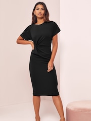 Lipsy Black Twist Side Round Neck Midi Dress - Image 3 of 4