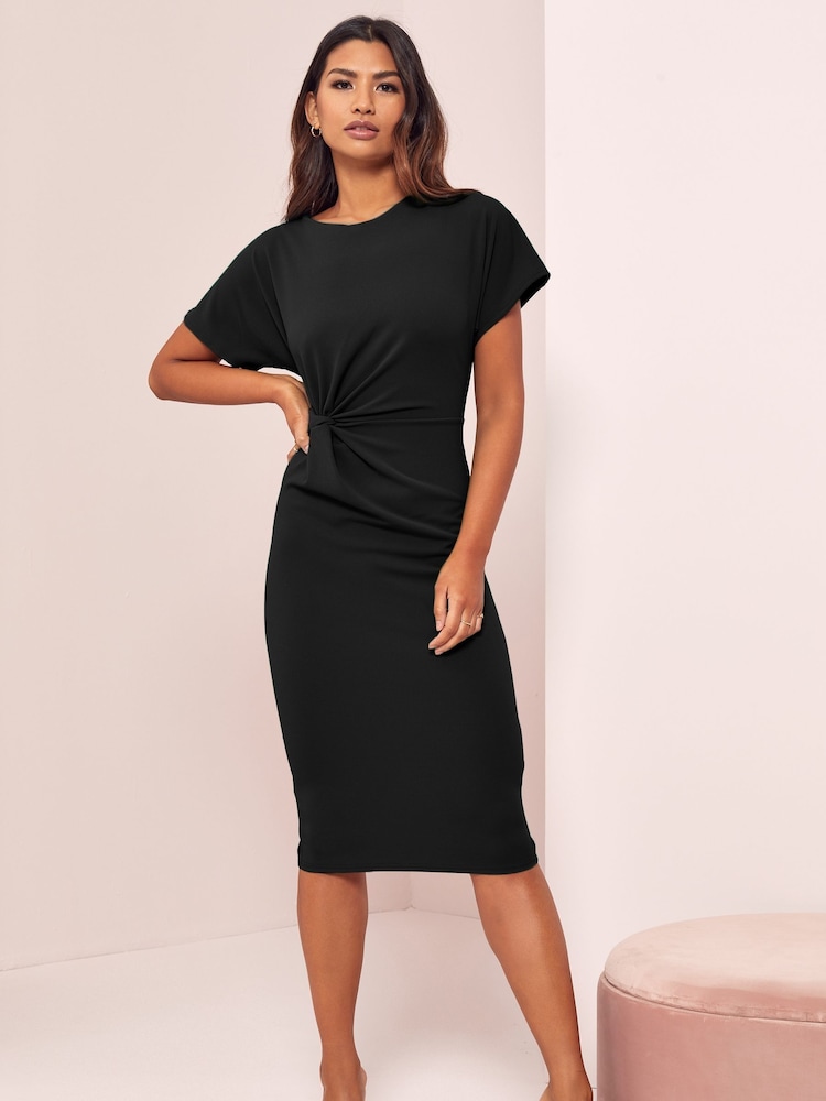 Lipsy Black Twist Side Round Neck Midi Dress - Image 3 of 4