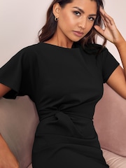 Lipsy Black Twist Side Round Neck Midi Dress - Image 4 of 4