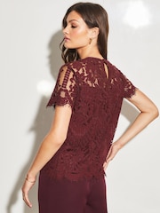 Lipsy Purple Lace Short Sleeve Top - Image 2 of 4