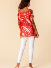 Roman Red Cold Shoulder Tie Dye Print Top - Image 2 of 4