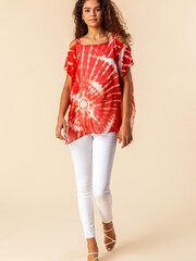 Roman Red Cold Shoulder Tie Dye Print Top - Image 3 of 4