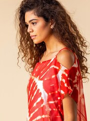 Roman Red Cold Shoulder Tie Dye Print Top - Image 4 of 4