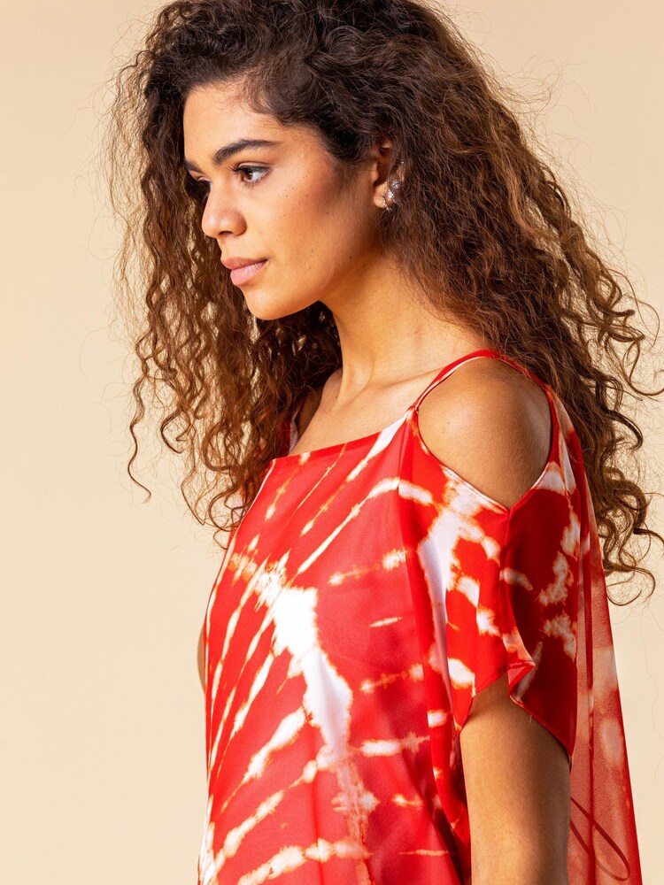 Roman Red Cold Shoulder Tie Dye Print Top - Image 4 of 4