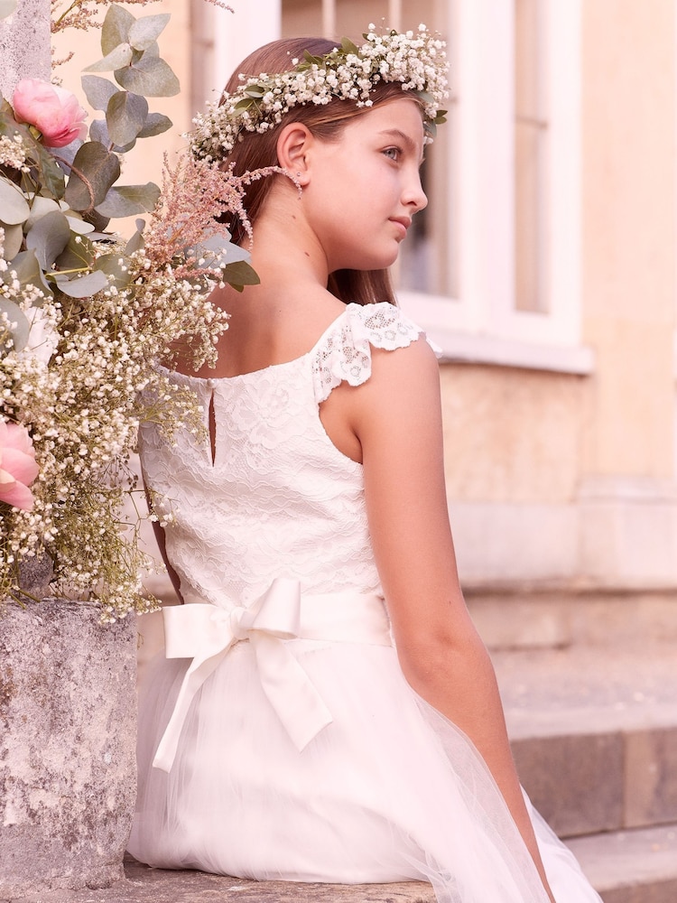 Lipsy Ivory Tulle Lace Bodice Occasion Dress - Image 2 of 3