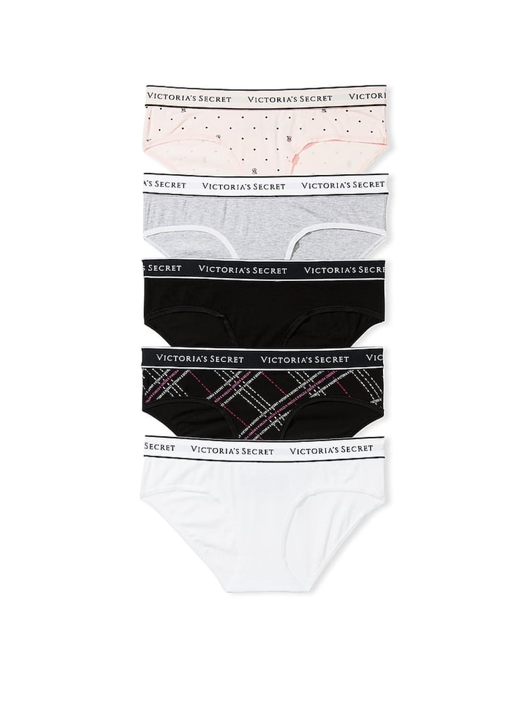 Victoria's Secret White/Black/Grey/Nude Hipster Logo 5 Pack Knickers - Image 1 of 1