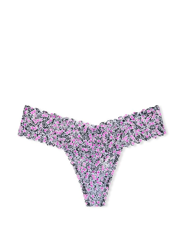 Victoria's Secret Black Vine Heart Floral Lace Thong Knickers - Image 3 of 3