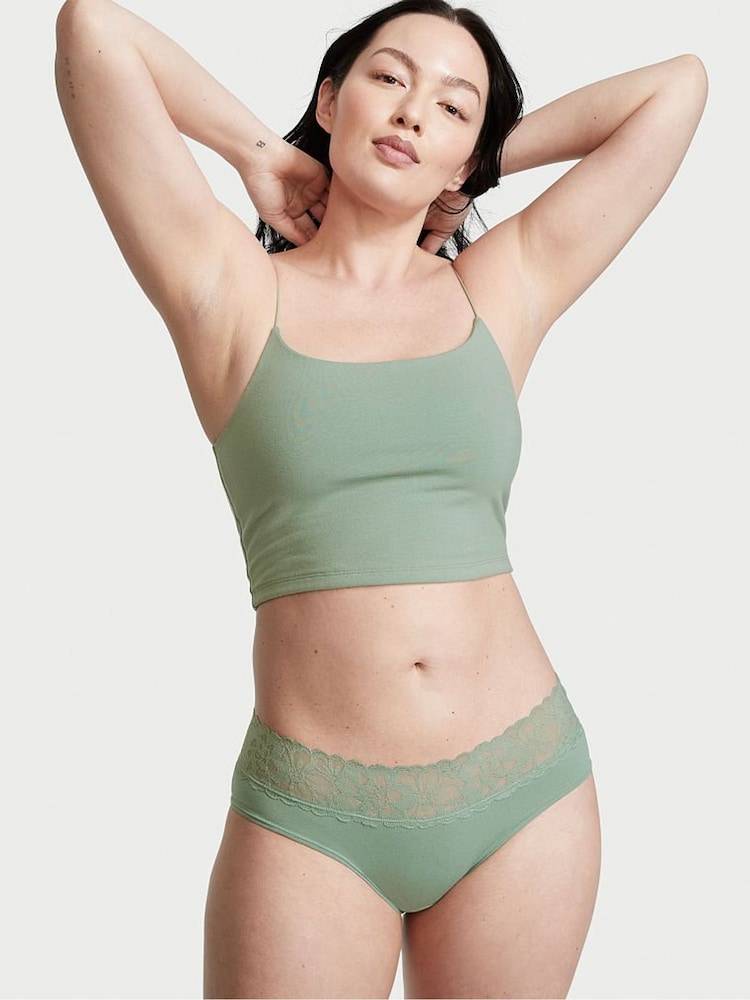 Victoria's Secret Sea Salt Green Lace Waist Cotton Hiphugger Knickers - Image 1 of 3