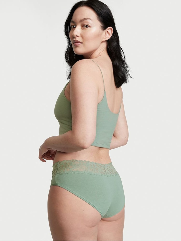Victoria's Secret Sea Salt Green Lace Waist Cotton Hiphugger Knickers - Image 2 of 3
