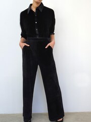 Religion Black Soft Wide Leg Velvet Trousers With Embroidered Logo - Image 4 of 5