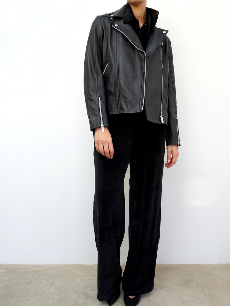 Religion Black Soft Wide Leg Velvet Trousers With Embroidered Logo - Image 5 of 5