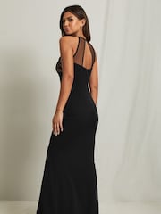 Lipsy Black Applique Halter Maxi Dress - Image 2 of 4
