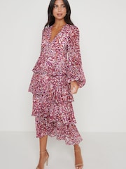 Pretty Lavish Pink Ashton Ruffle Midi Dress - Image 1 of 4