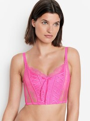 Victoria's Secret Neon Peony Pink Lace Unlined Non Wired Corset Bra Top - Image 1 of 4