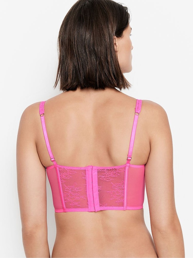 Victoria's Secret Neon Peony Pink Lace Unlined Non Wired Corset Bra Top - Image 2 of 4
