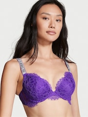 Victoria's Secret Bright Violet Purple Lace Shine Strap Plunge Push Up Bra - Image 1 of 4