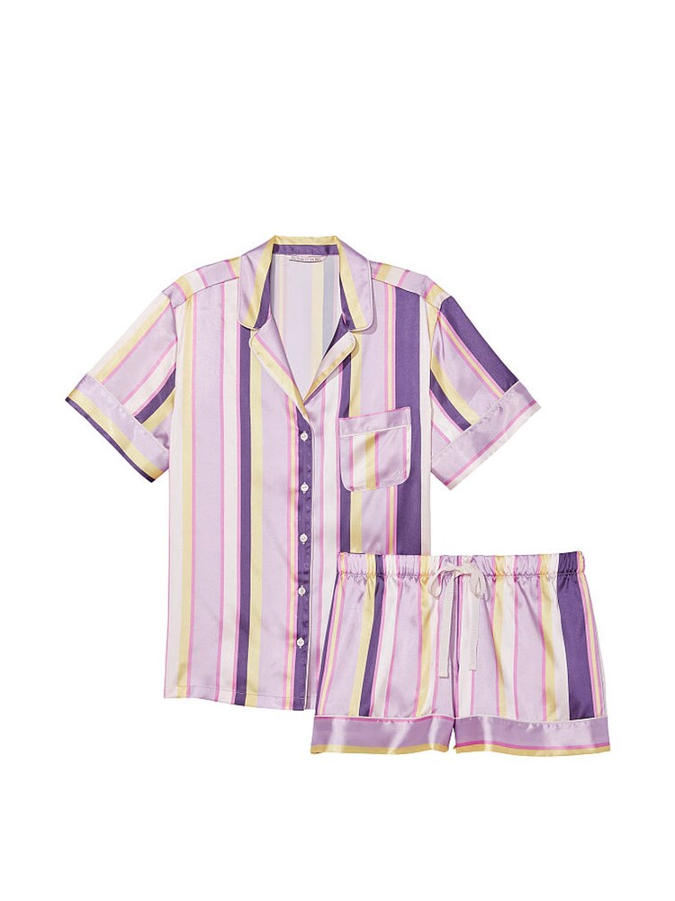 Victoria's Secret Sachet Happy Stripe Purple Satin Short Pyjamas - Image 3 of 3