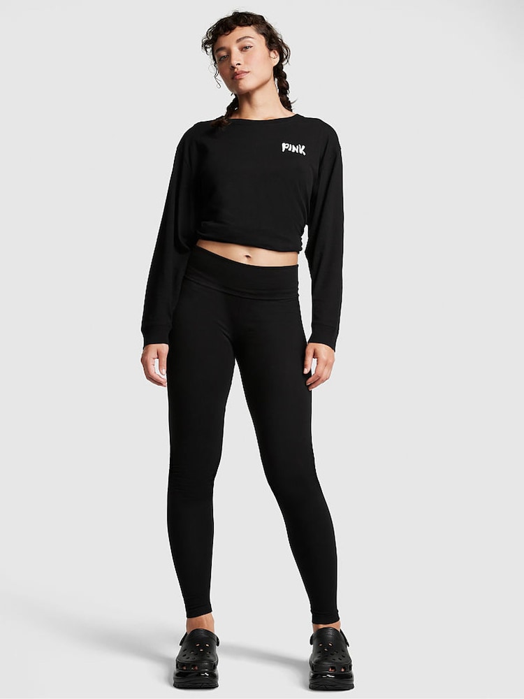 Victoria's Secret PINK Pure Black Cotton Foldover Legging - Image 1 of 3