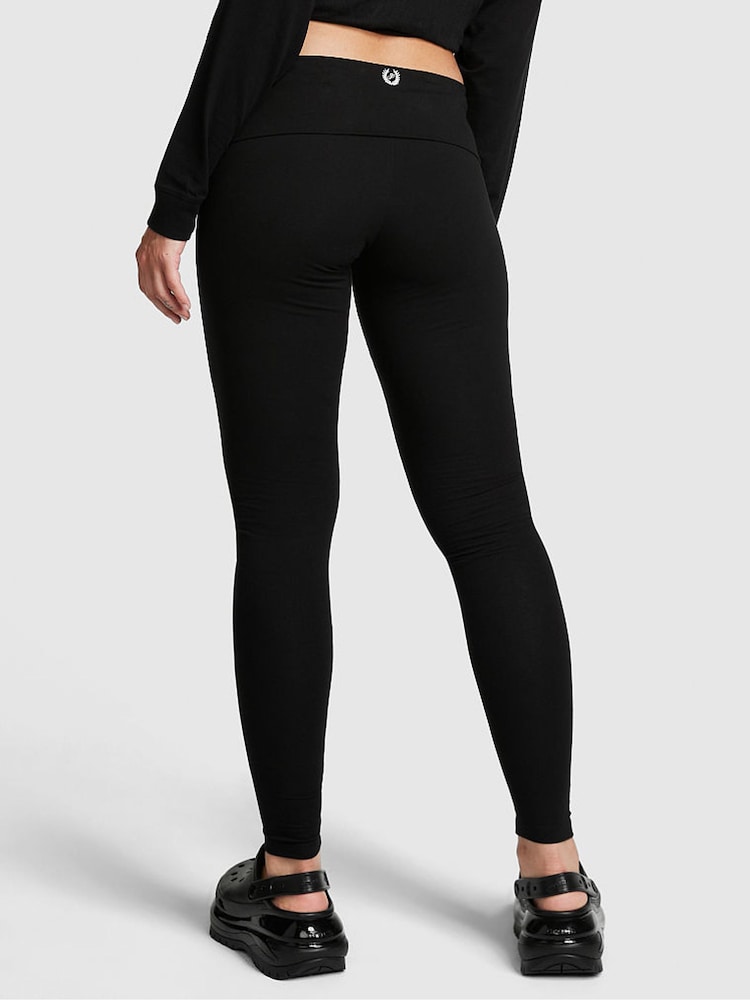 Victoria's Secret PINK Pure Black Cotton Foldover Legging - Image 2 of 3