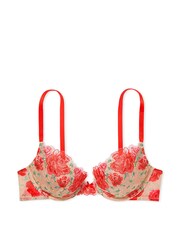 Victoria's Secret Tomato Red Embroidered Illuminating Blooms Push Up Bra - Image 1 of 2