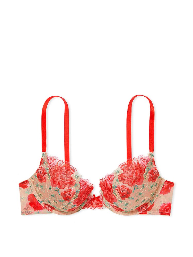 Victoria's Secret Tomato Red Embroidered Illuminating Blooms Push Up Bra - Image 1 of 2