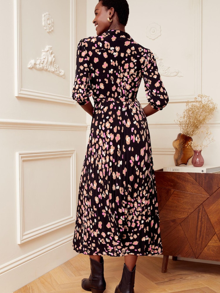 Love & Roses Black and Nude Jersey Pleated Belted Midi Summer Shirt Dress - Image 2 of 4 Love & Roses Black and Nude Jersey Pleated Belted Midi Summer Shirt Dress - Image 2 of 4