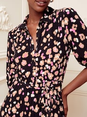 Love & Roses Black and Nude Jersey Pleated Belted Midi Summer Shirt Dress - Image 3 of 4