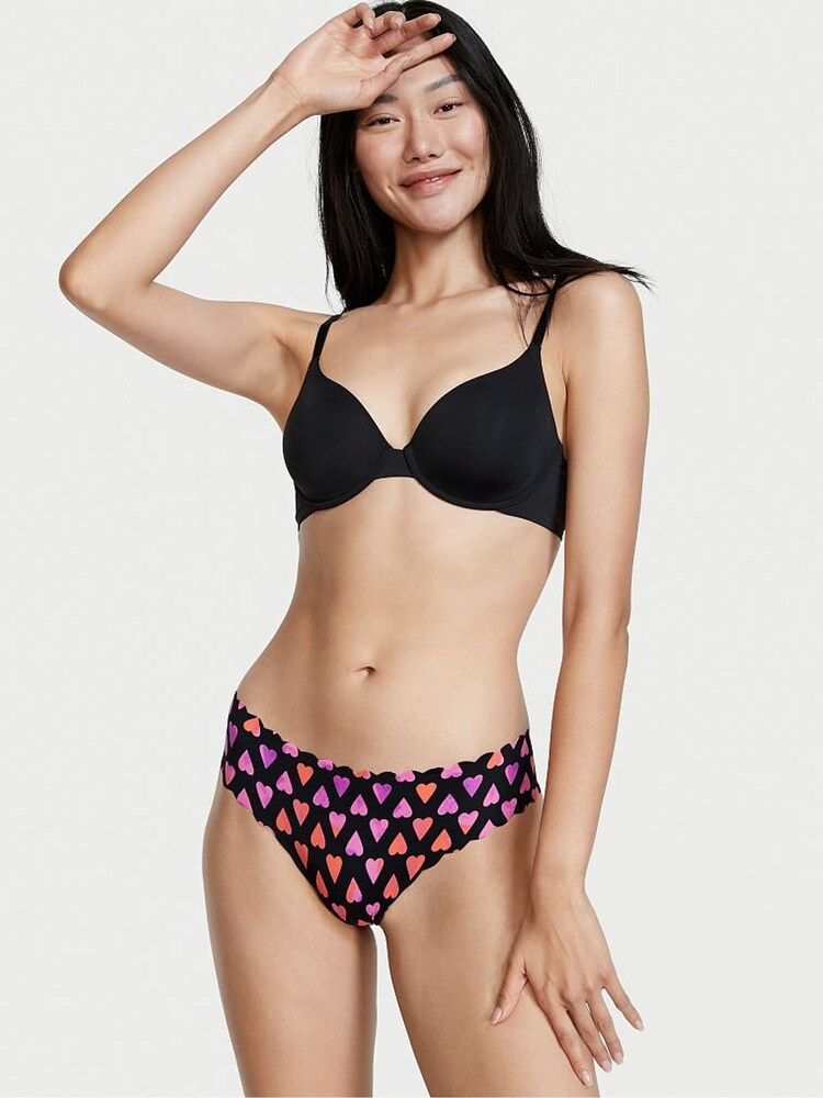 Victoria's Secret Black Watercolor Heart Noshow Thong Knickers - Image 1 of 3