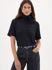 Hush Grey Elarae Supersoft Crew T-Shirt and Matching Scarf - Image 1 of 6