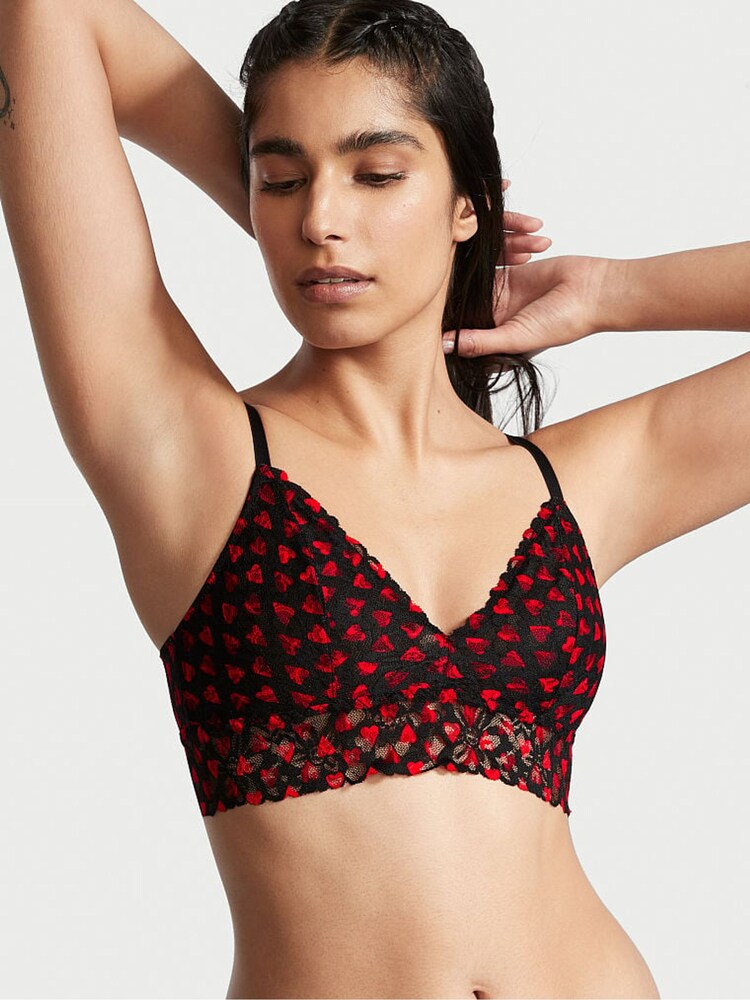 Victoria's Secret Black Sketch Heart Lace Unlined Bralette - Image 1 of 3
