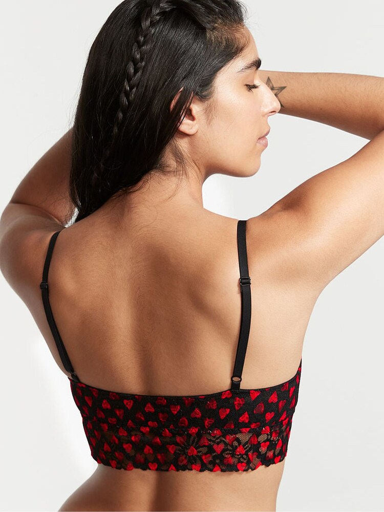 Victoria's Secret Black Sketch Heart Lace Unlined Bralette - Image 2 of 3