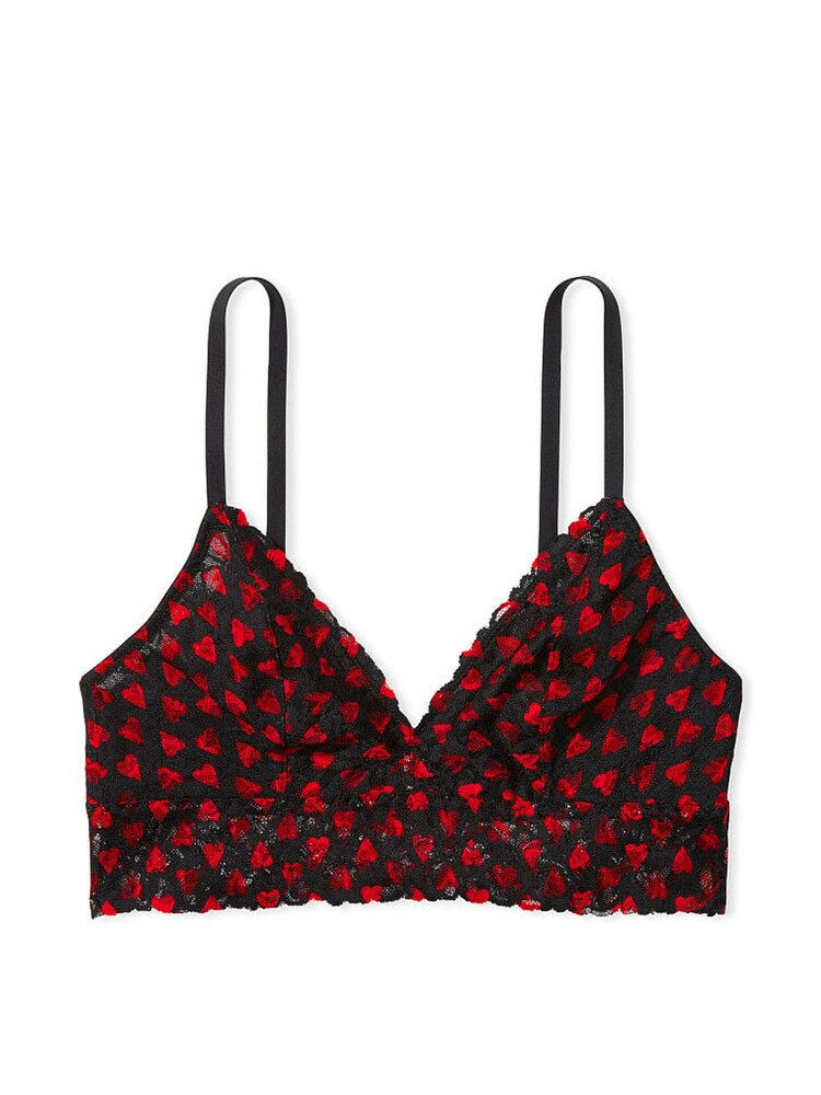 Victoria's Secret Black Sketch Heart Lace Unlined Bralette - Image 3 of 3