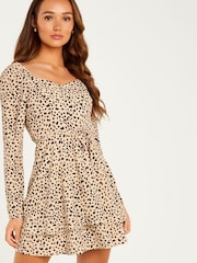 Quiz Neutral Animal Print Skater Dress - Image 1 of 6
