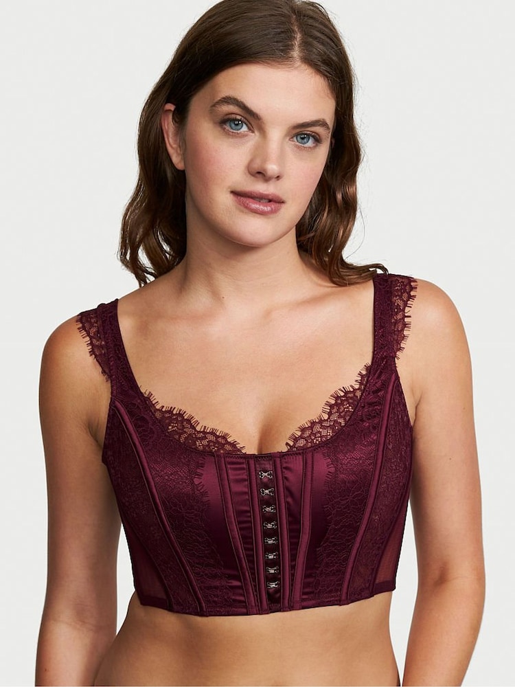 Victoria's Secret Burgundy Purple Lace Unlined Non Wired Corset Bra Top - Image 1 of 3
