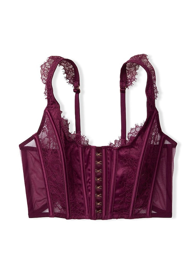 Victoria's Secret Burgundy Purple Lace Unlined Non Wired Corset Bra Top - Image 3 of 3