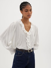 Hush White Koa Long Sleeve Crinkle Blouse - Image 1 of 5