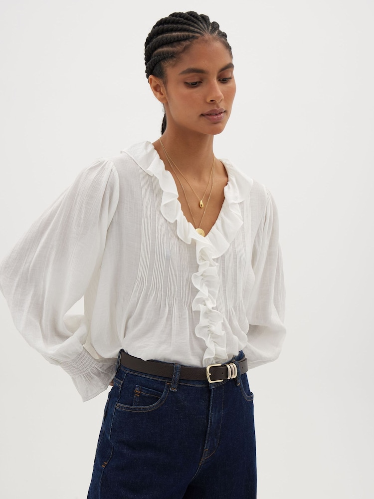 Hush White Koa Long Sleeve Crinkle Blouse - Image 1 of 5 Hush White Koa Long Sleeve Crinkle Blouse - Image 1 of 5