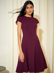 Friends Like These Burgundy Red Fit and Flare Cap Sleeve Tailored Dress - Image 1 of 4