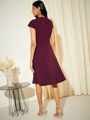 Friends Like These Burgundy Red Fit and Flare Cap Sleeve Tailored Dress - Image 4 of 4