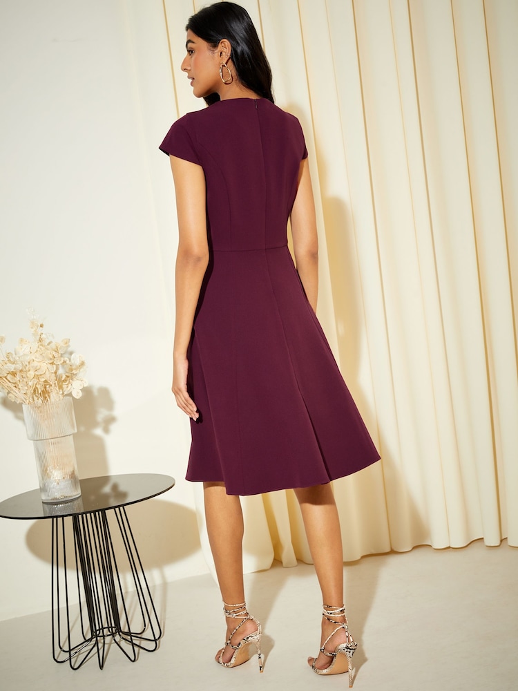 Friends Like These Burgundy Red Fit and Flare Cap Sleeve Tailored Dress - Image 4 of 4
