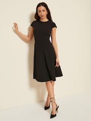 Friends Like These Navy Blue Petite Fit and Flare Cap Sleeve Tailored Dress - Image 3 of 4