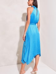 Lipsy Blue Halter Pleated High Neck Midi Dress - Image 2 of 4