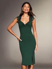 Lipsy Green Eyelash Short Sleeve Corset Bodycon Dress - Image 1 of 4