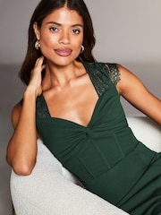 Lipsy Green Eyelash Short Sleeve Corset Bodycon Dress - Image 4 of 4